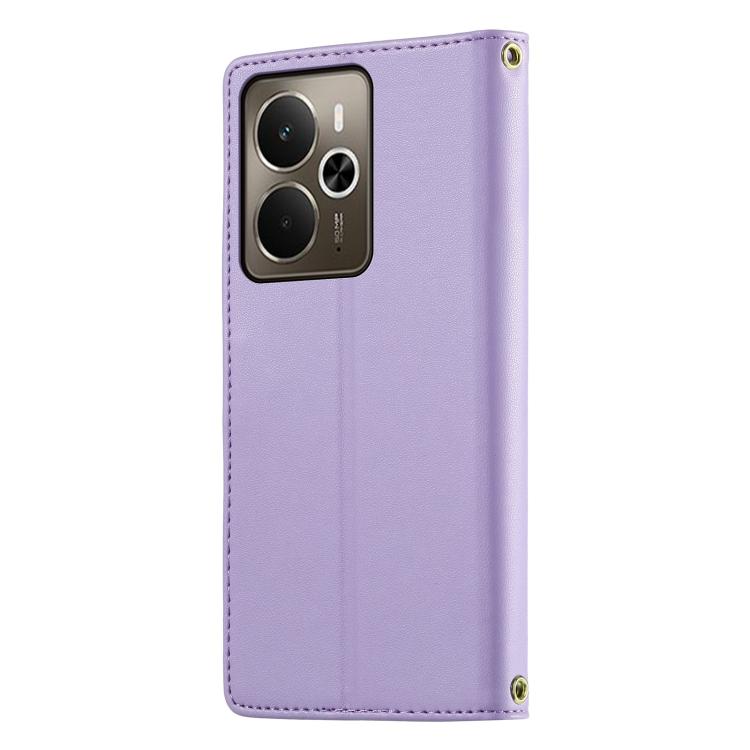 For Realme 14 5G / P3 5G Cute Cats Magnetic Closure Vegan Leather Phone Case with Strap