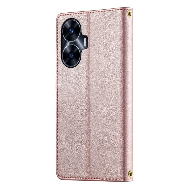 For Realme C55 4G / Narzo N55 Cute Cats Magnetic Closure Vegan Leather Phone Case with Strap