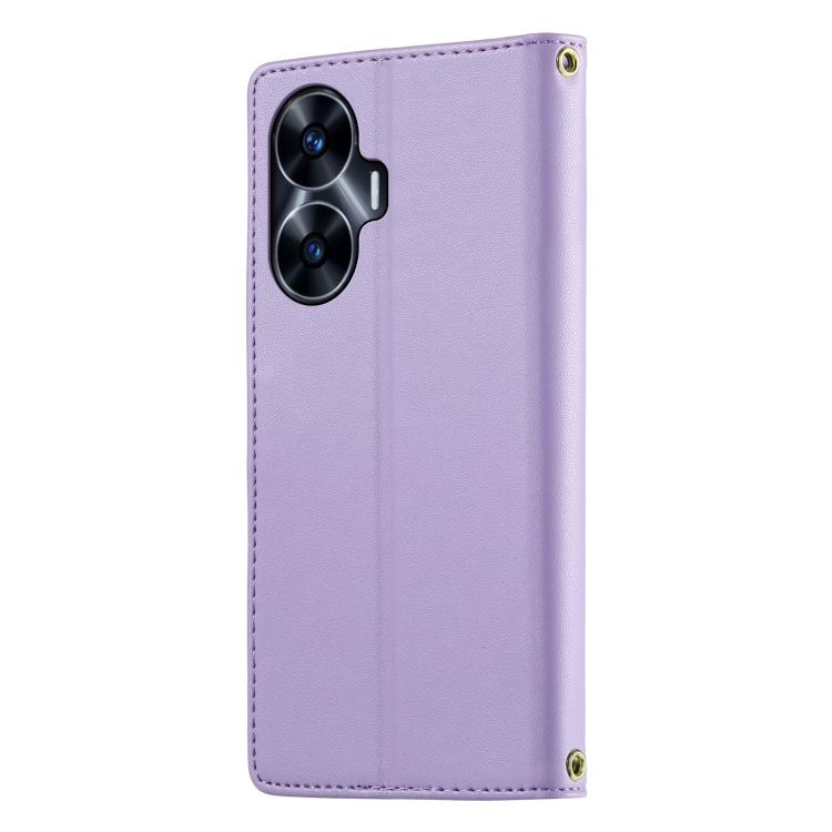 For Realme C55 4G / Narzo N55 Cute Cats Magnetic Closure Vegan Leather Phone Case with Strap