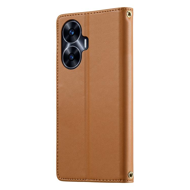 For Realme C55 4G / Narzo N55 Cute Cats Magnetic Closure Vegan Leather Phone Case with Strap