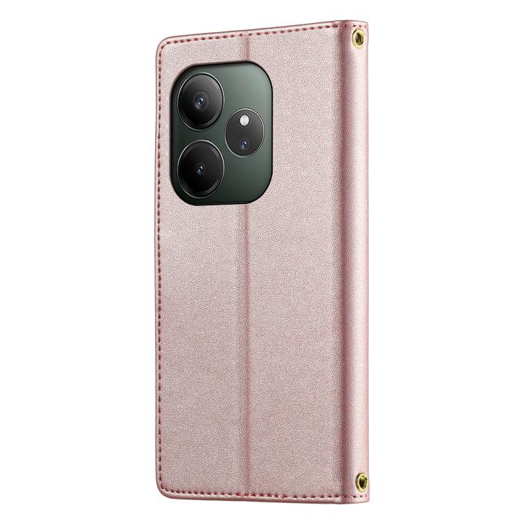 For Realme GT 6 Global Cute Cats Magnetic Closure Vegan Leather Phone Case with Strap