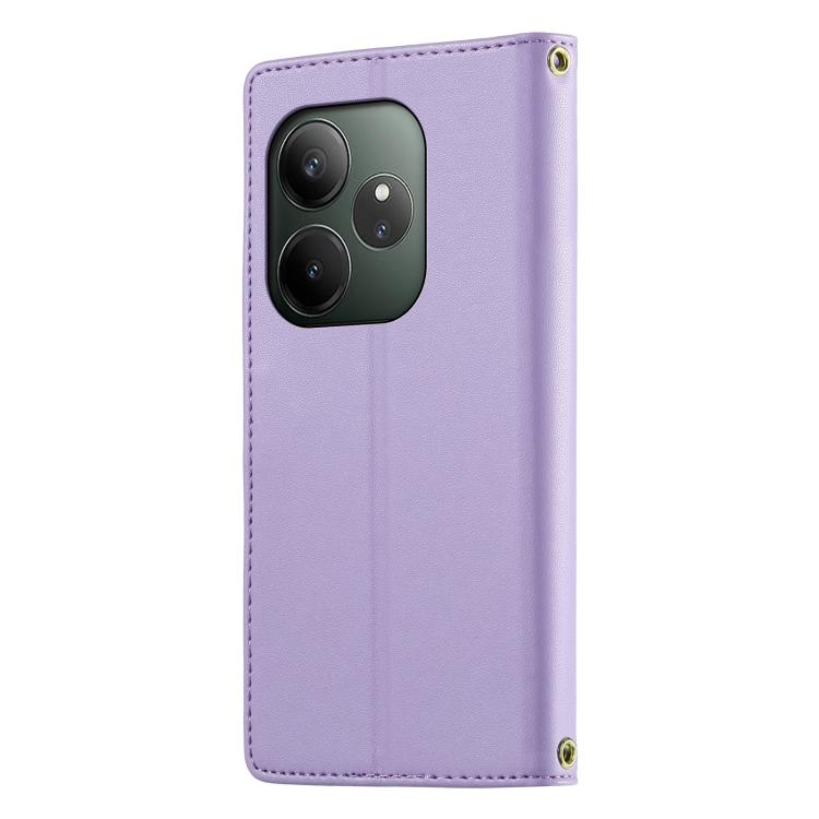 For Realme GT 6 Global Cute Cats Magnetic Closure Vegan Leather Phone Case with Strap