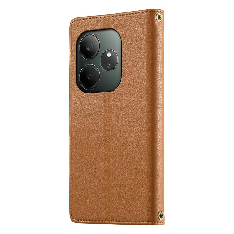For Realme GT 6 Global Cute Cats Magnetic Closure Vegan Leather Phone Case with Strap