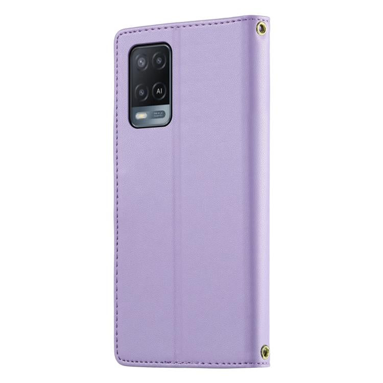 For OPPO A54 4G / A54s / A55 5G Cute Cats Magnetic Closure Vegan Leather Phone Case with Strap