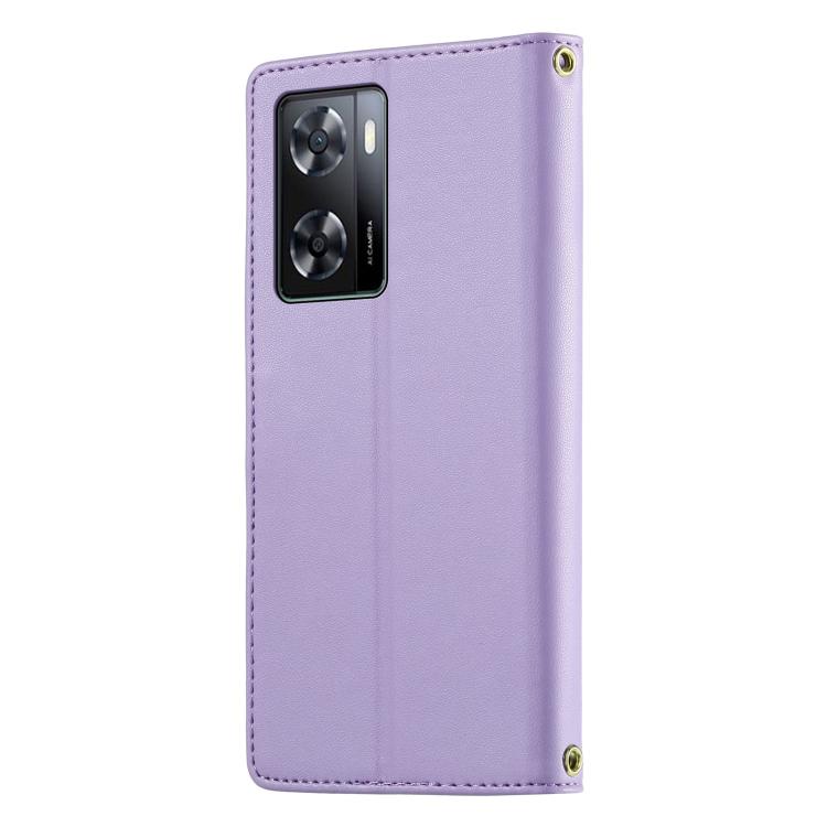 For OPPO A57 4G / A77 4G Cute Cats Magnetic Closure Vegan Leather Phone Case with Strap