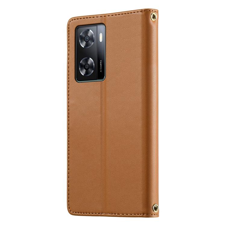 For OPPO A57 4G / A77 4G Cute Cats Magnetic Closure Vegan Leather Phone Case with Strap