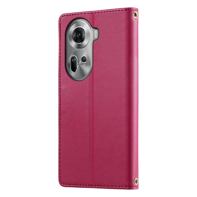 For OPPO Reno11 Global Cute Cats Magnetic Closure Vegan Leather Phone Case with Strap