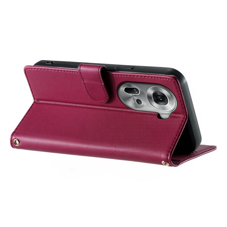 For OPPO Reno11 Global Cute Cats Magnetic Closure Vegan Leather Phone Case with Strap