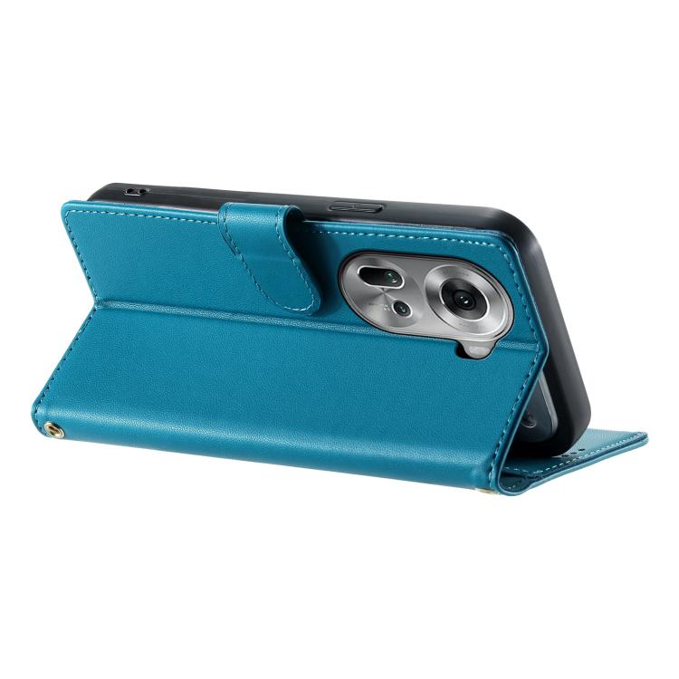 For OPPO Reno11 Global Cute Cats Magnetic Closure Vegan Leather Phone Case with Strap