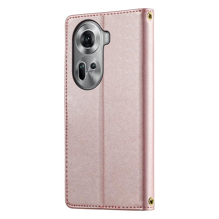 For OPPO Reno11 Global Cute Cats Magnetic Closure Vegan Leather Phone Case with Strap