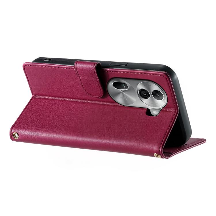 For OPPO Reno11 Pro Global Cute Cats Magnetic Closure Vegan Leather Phone Case with Strap