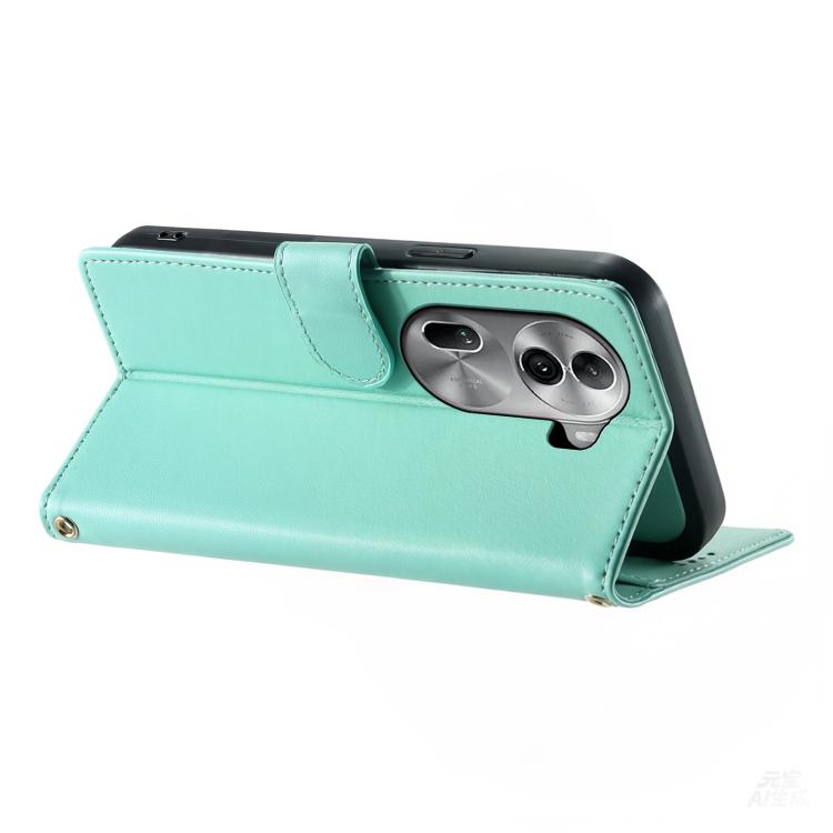 For OPPO Reno11 Pro Global Cute Cats Magnetic Closure Vegan Leather Phone Case with Strap