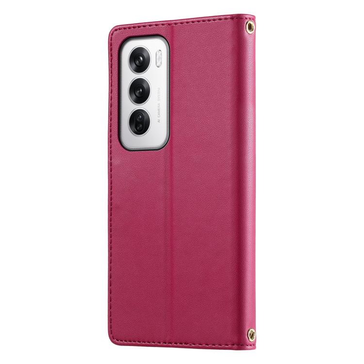 For OPPO Reno12 Global Cute Cats Magnetic Closure Vegan Leather Phone Case with Strap