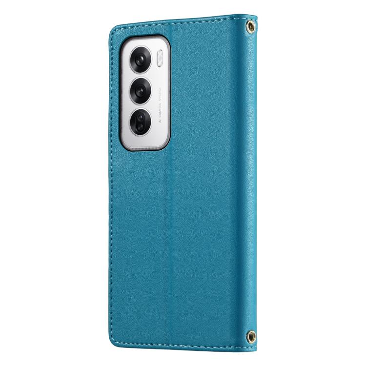 For OPPO Reno12 Global Cute Cats Magnetic Closure Vegan Leather Phone Case with Strap