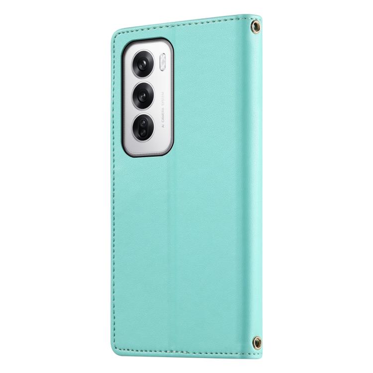 For OPPO Reno12 Global Cute Cats Magnetic Closure Vegan Leather Phone Case with Strap