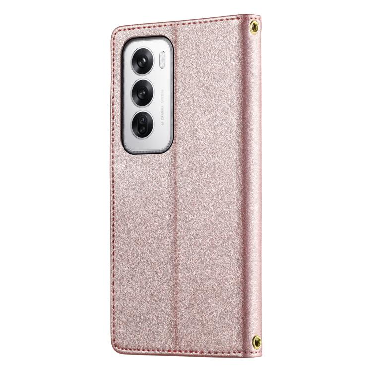 For OPPO Reno12 Global Cute Cats Magnetic Closure Vegan Leather Phone Case with Strap