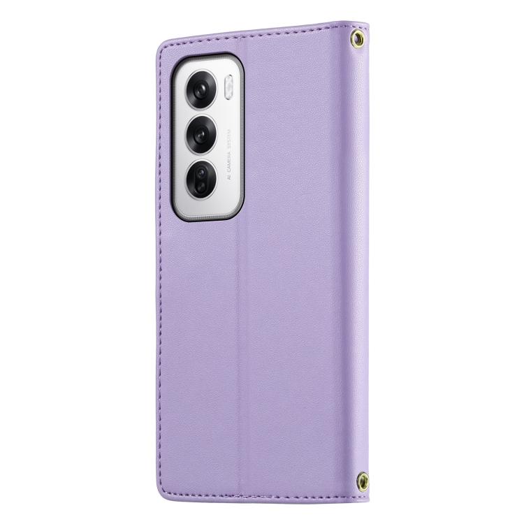 For OPPO Reno12 Global Cute Cats Magnetic Closure Vegan Leather Phone Case with Strap