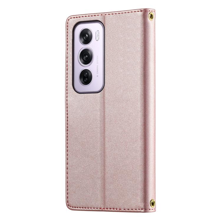 For OPPO Reno12 Pro Global Cute Cats Magnetic Closure Vegan Leather Phone Case with Strap