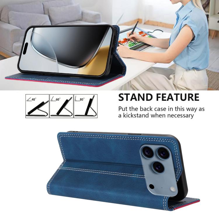 For iPhone 17 Pro Max Skin Feel Two-tone RFID Blocking Vegan Leather Phone Case