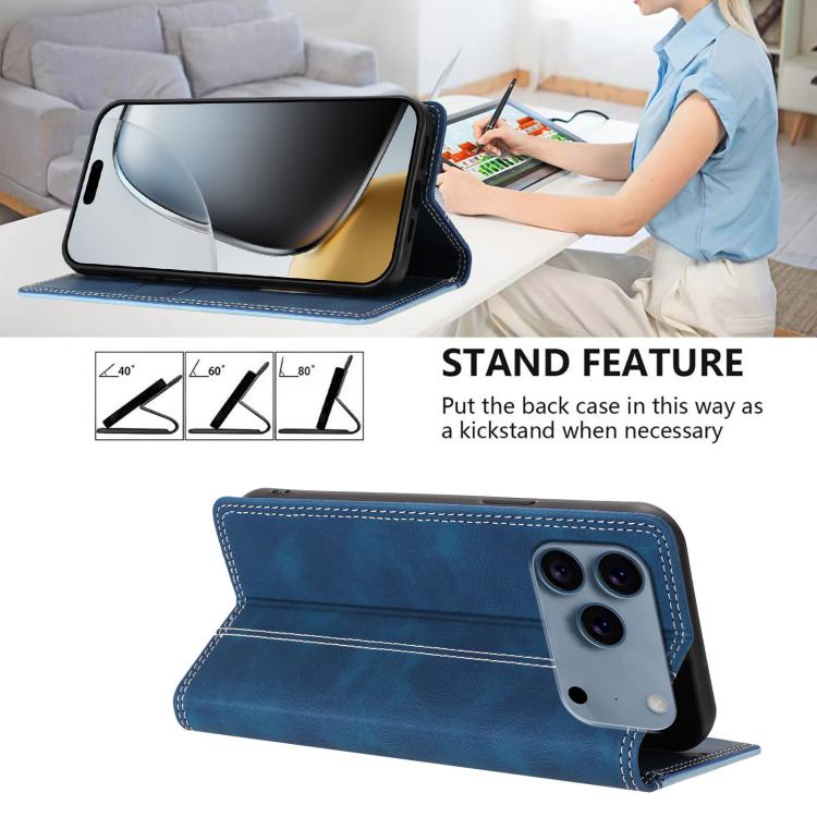 For iPhone 17 Pro Skin Feel Two-tone RFID Blocking Vegan Leather Phone Case