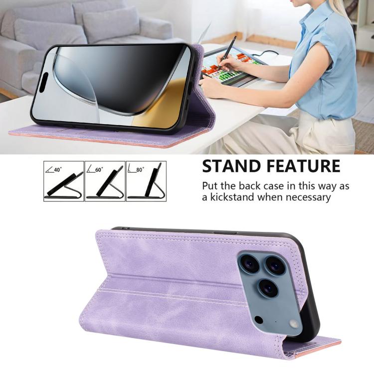 For iPhone 17 Pro Skin Feel Two-tone RFID Blocking Vegan Leather Phone Case