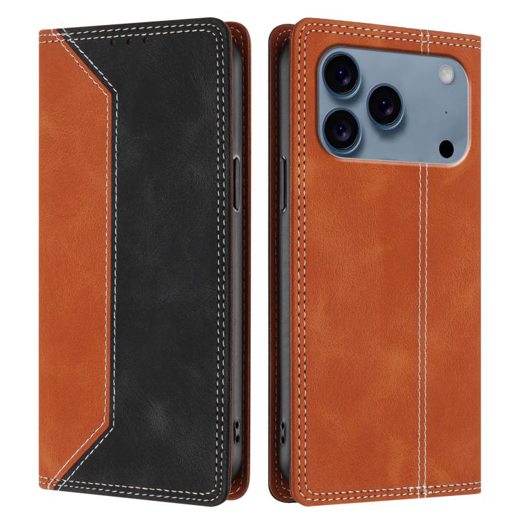 For iPhone 17 Pro Skin Feel Two-tone RFID Blocking Vegan Leather Phone Case