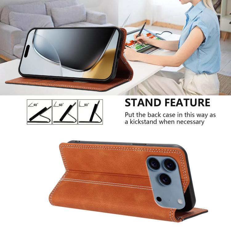 For iPhone 17 Pro Skin Feel Two-tone RFID Blocking Vegan Leather Phone Case