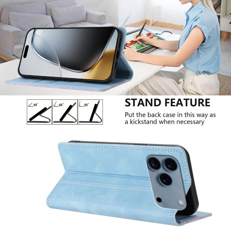 For iPhone 17 Pro Skin Feel Two-tone RFID Blocking Vegan Leather Phone Case