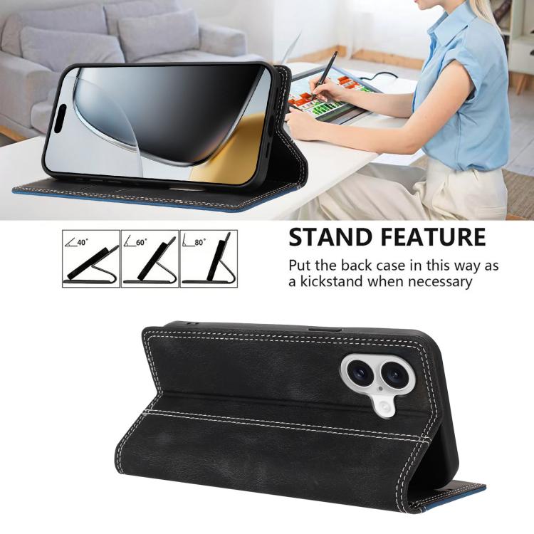 For iPhone 17 Skin Feel Two-tone RFID Blocking Vegan Leather Phone Case