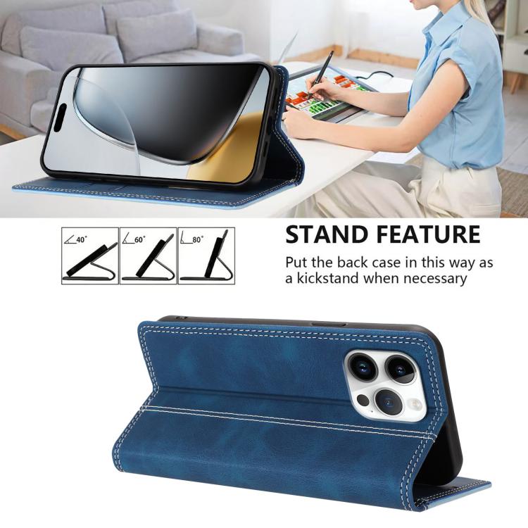 For iPhone 16 Pro Max Skin Feel Two-tone RFID Blocking Vegan Leather Phone Case