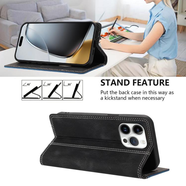 For iPhone 16 Pro Max Skin Feel Two-tone RFID Blocking Vegan Leather Phone Case
