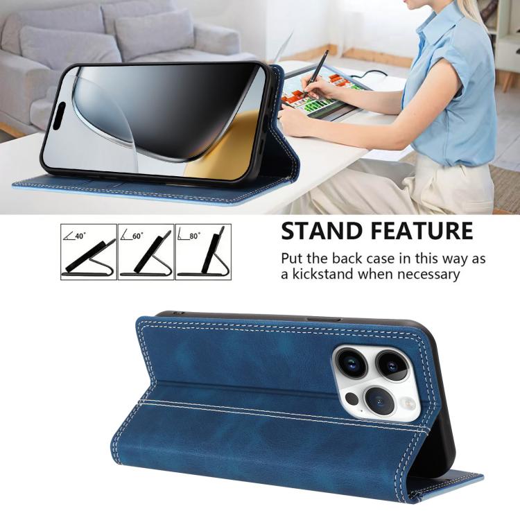 For iPhone 16 Pro Skin Feel Two-tone RFID Blocking Vegan Leather Phone Case