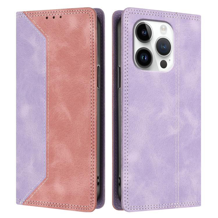 For iPhone 16 Pro Skin Feel Two-tone RFID Blocking Vegan Leather Phone Case