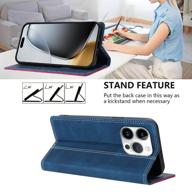 For iPhone 16 Pro Skin Feel Two-tone RFID Blocking Vegan Leather Phone Case