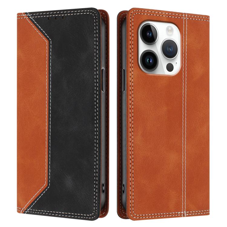 For iPhone 16 Pro Skin Feel Two-tone RFID Blocking Vegan Leather Phone Case