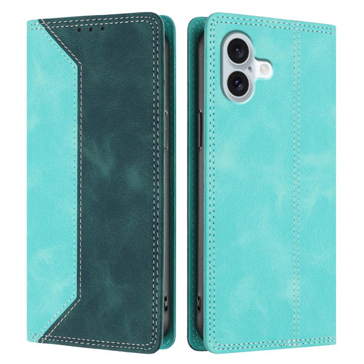 For iPhone 16 Plus Skin Feel Two-tone RFID Blocking Vegan Leather Phone Case