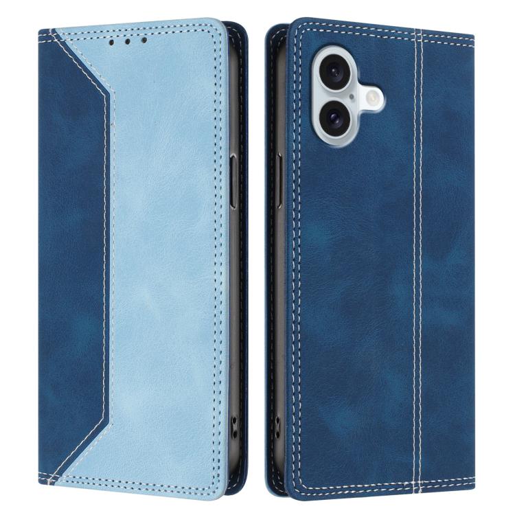 For iPhone 16 Plus Skin Feel Two-tone RFID Blocking Vegan Leather Phone Case