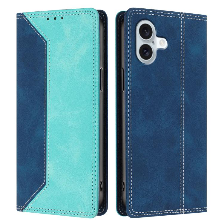 For iPhone 16 Plus Skin Feel Two-tone RFID Blocking Vegan Leather Phone Case