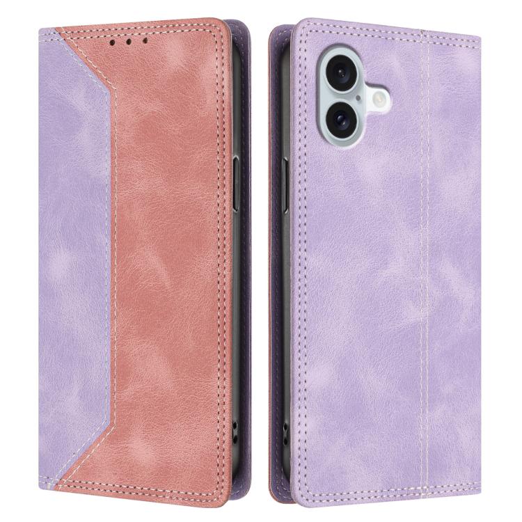 For iPhone 16 Plus Skin Feel Two-tone RFID Blocking Vegan Leather Phone Case