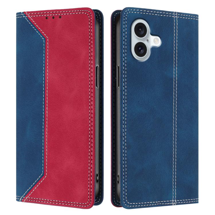 For iPhone 16 Plus Skin Feel Two-tone RFID Blocking Vegan Leather Phone Case