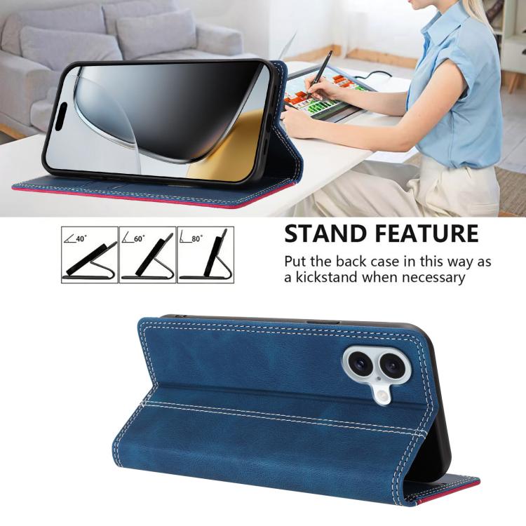 For iPhone 16 Plus Skin Feel Two-tone RFID Blocking Vegan Leather Phone Case