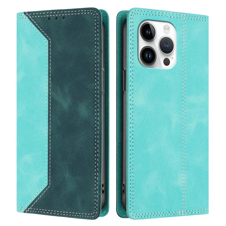 For iPhone 15 Pro Max Skin Feel Two-tone RFID Blocking Vegan Leather Phone Case