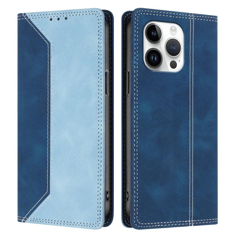 For iPhone 15 Pro Max Skin Feel Two-tone RFID Blocking Vegan Leather Phone Case