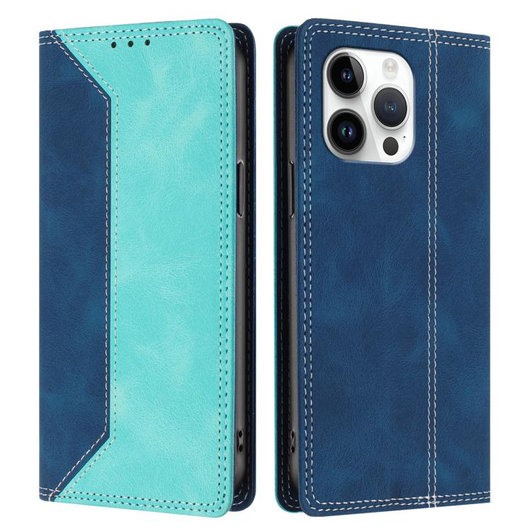 For iPhone 15 Pro Max Skin Feel Two-tone RFID Blocking Vegan Leather Phone Case