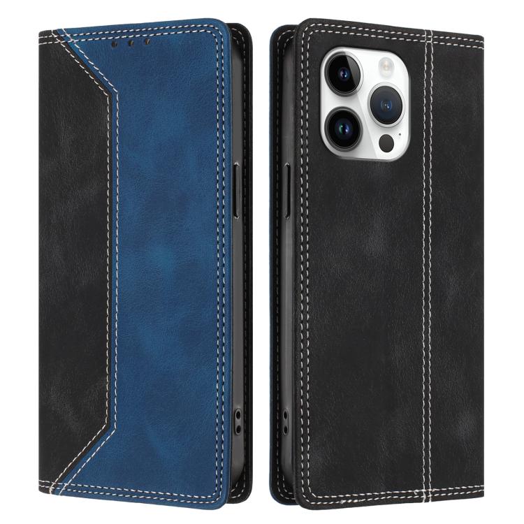 For iPhone 15 Pro Max Skin Feel Two-tone RFID Blocking Vegan Leather Phone Case