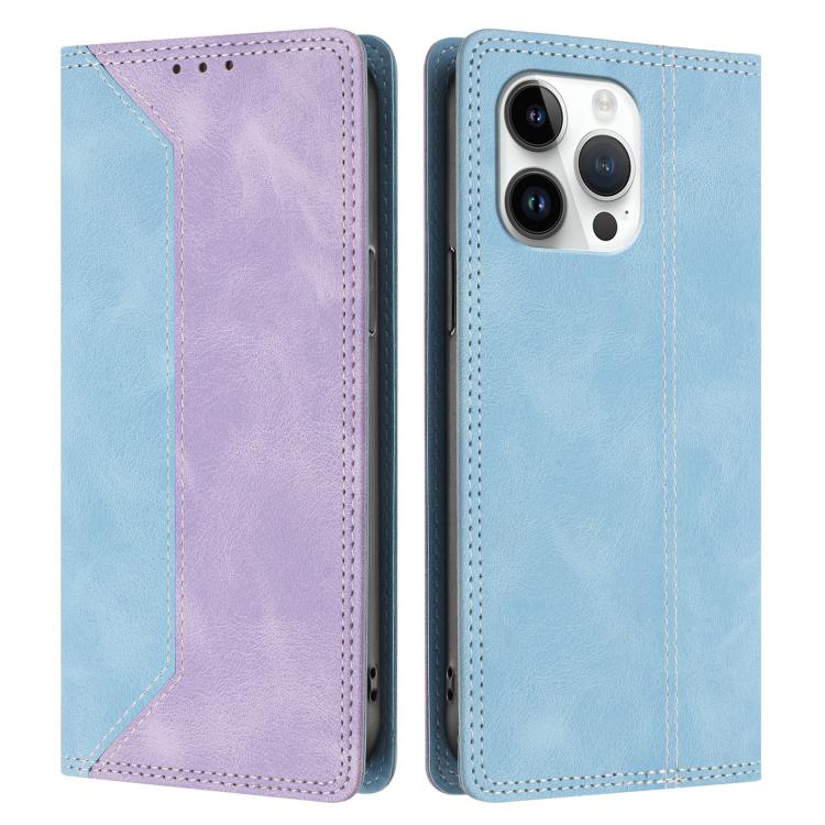 For iPhone 15 Pro Max Skin Feel Two-tone RFID Blocking Vegan Leather Phone Case
