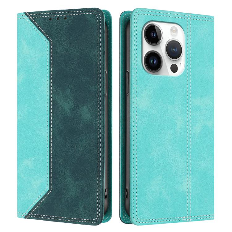For iPhone 15 Pro Skin Feel Two-tone RFID Blocking Vegan Leather Phone Case