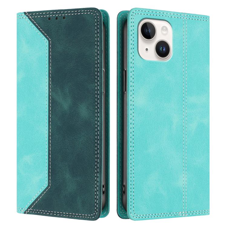 For iPhone 15 Skin Feel Two-tone RFID Blocking Vegan Leather Phone Case