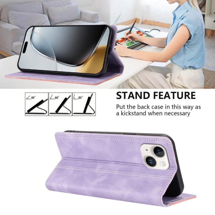 For iPhone 15 Skin Feel Two-tone RFID Blocking Vegan Leather Phone Case