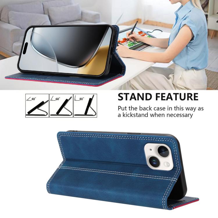 For iPhone 15 Skin Feel Two-tone RFID Blocking Vegan Leather Phone Case